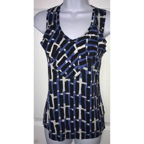 Banana Republic Tops - Banana Republic Blue Black White Ruffled Rayon Lyocell Knit Tank Sz XS